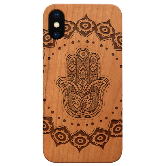 Hamsa Mandala - Engraved Phone Model: iPhone X/Xs Universal, Color: Cherry