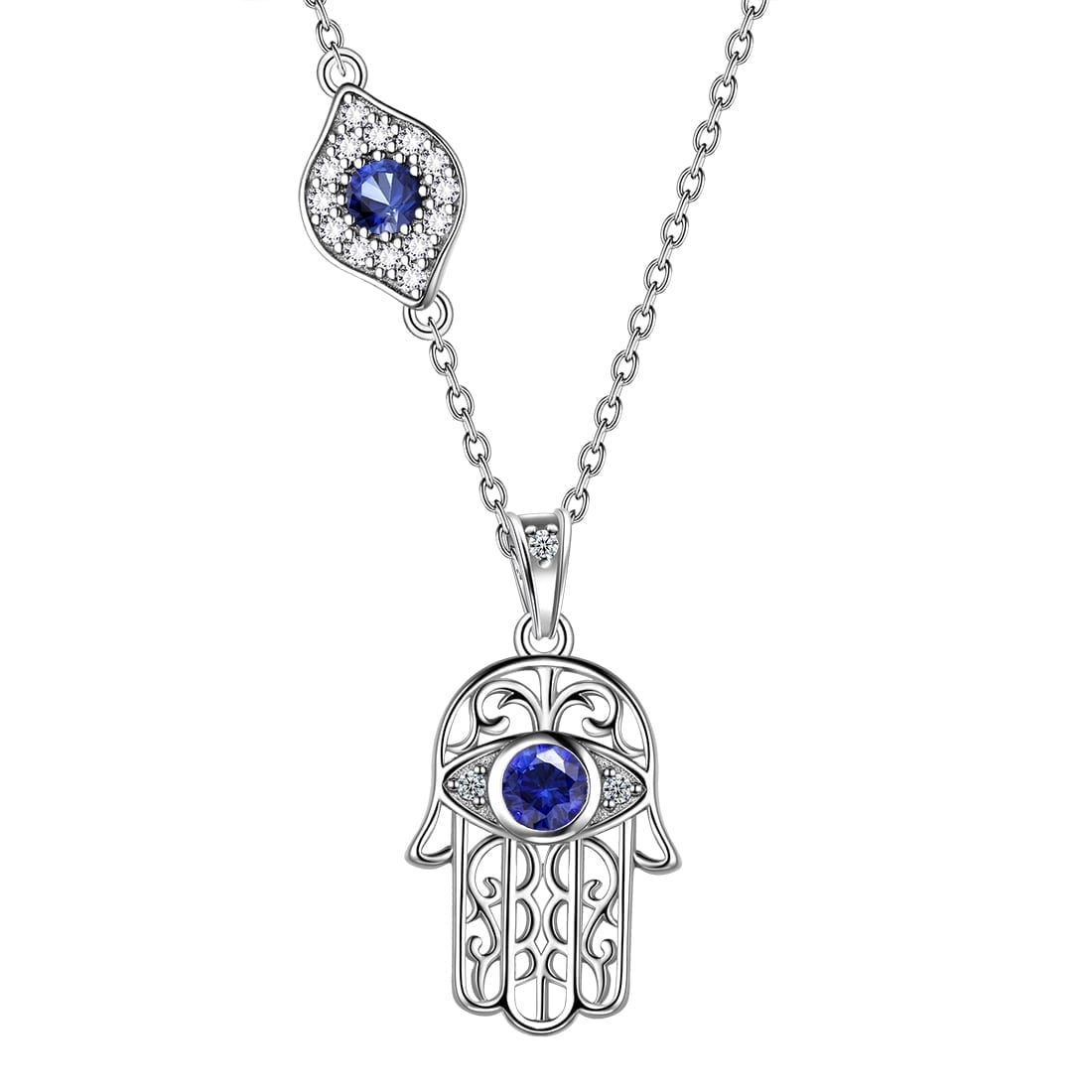 Hipunk Hamsa Necklace 925 Sterling Silver Hand of Fatima Blue Evil Eye Necklace Third Eye Lucky Amulet Jewelry Christmas Birthday Gifts for Women Men