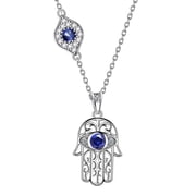 Hipunk Hamsa Necklace 925 Sterling Silver Hand of Fatima Blue Evil Eye Necklace Third Eye Lucky Amulet Jewelry Christmas Birthday Gifts for Women Men