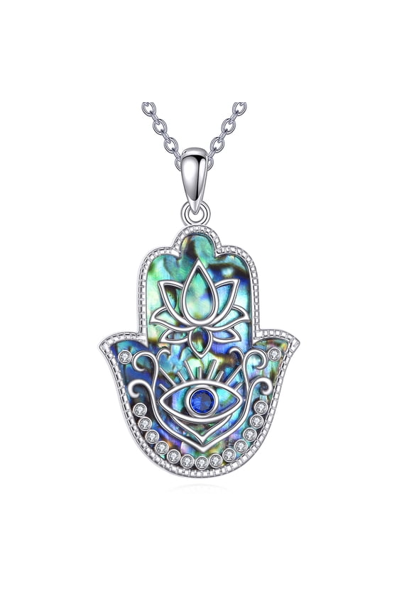 Hamsa Necklace S925 Sterling Silver Hamsa Hand Pendant Amulet Protector Jewelry Gifts for Men Women