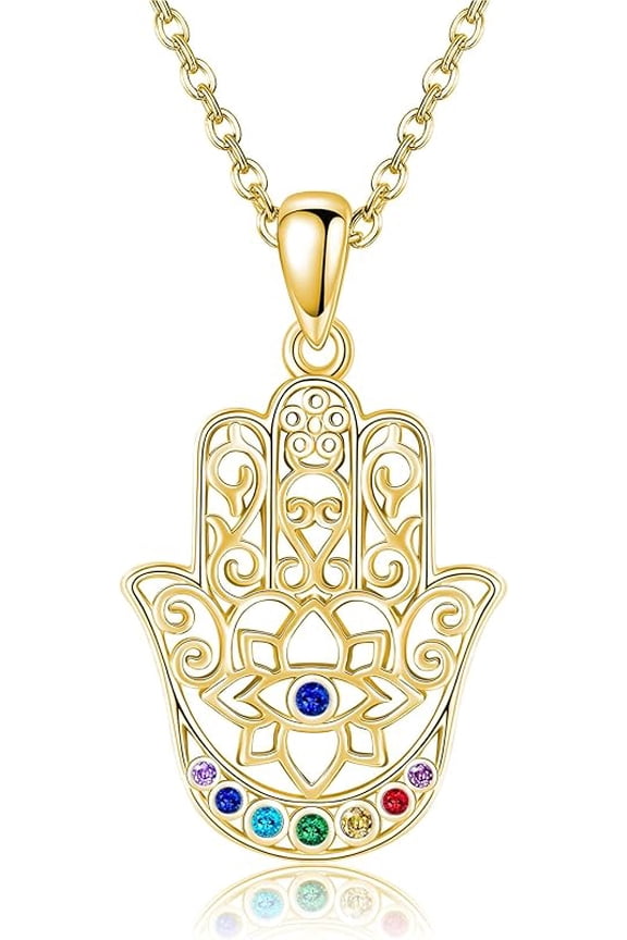 Hamsa Necklace Silver 925 Gold Plated Chakra Hand Of Fatima Necklaces Hamsa Charm Jewelry Yoga Lover Gift For Women Female