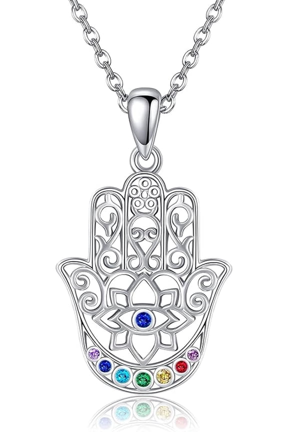 Hamsa Necklace Sterling Silver 925 Chakra Hand Of Fatima Necklaces Hamsa Charm Jewelry Gift For Women Female Yoga Lover Gifts