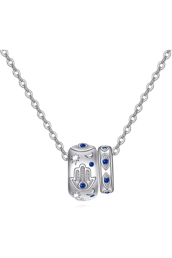 Hamsa Necklace Sterling Silver Evil Eye Circle Necklace Hamsa Hand Evil Eye Jewelry Gifts for Women