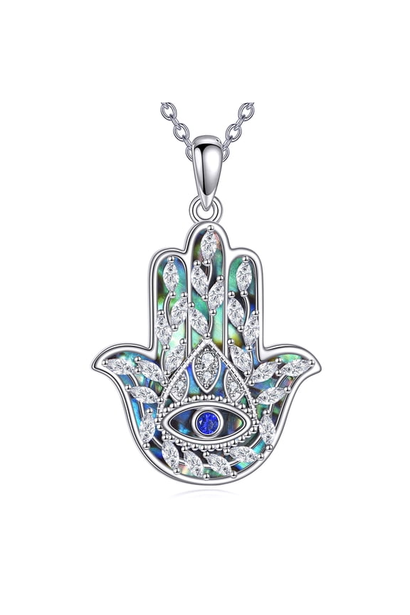 Hamsa Necklace Sterling Silver Evil Eye Pendant Amulet Protector Jewelry Gifts for Women Men