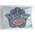 thumbnail image 1 of Hamsa Pillow Sham Spring Nature Inspired Design Hand of Fatima Paganism Positive Doodle Lily Bloom, Decorative Standard King Size Printed Pillowcase, 36 X 20 Inches, Blue Pink Green, by Ambesonne, 1 of 2
