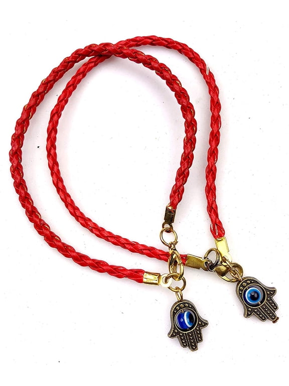 Hamsa Red String Line Kabbalah Bracelets Braided String Cord and Rotating Goldtone Evil Eye Hamsa Hand - Amulet Pendant Jewelry for Success and Protection Lucky- 2 pc