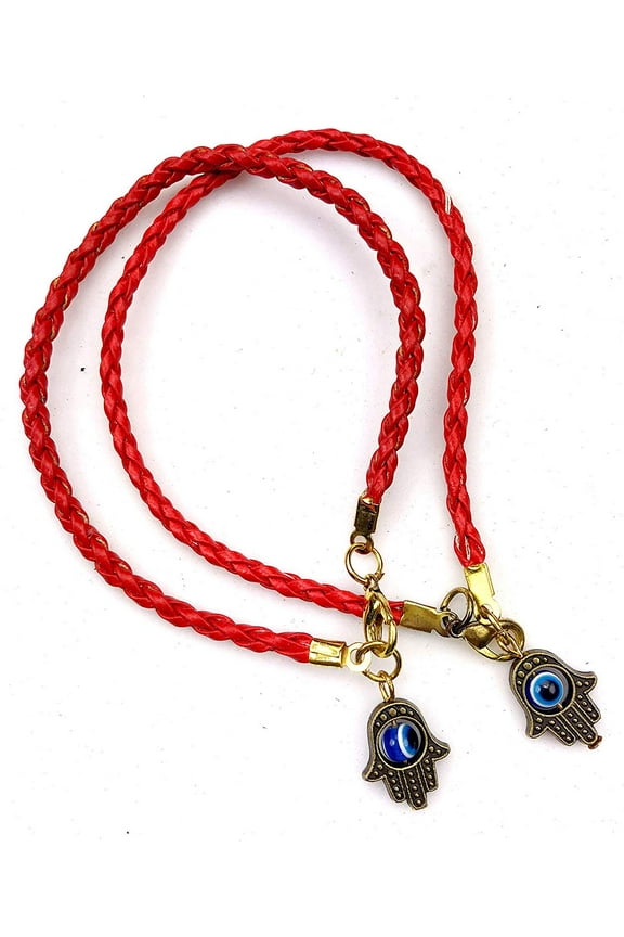 Hamsa Red String Line Kabbalah Bracelets Braided String Cord and Rotating Goldtone Evil Eye Hamsa Hand - Amulet Pendant Jewelry for Success and Protection Lucky- 2 pc