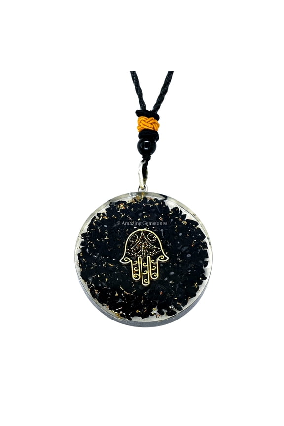 Hamsa Shungite Orgone Pendant (Round)