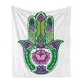 thumbnail image 1 of Hamsa Soft Flannel Fleece Throw Blanket, Nature Theme Hamsa Hand with Lotus Flower Motif in the Palm Tribal Graphic, Cozy Plush for Indoor and Outdoor Use, 50" x 60", Green Purple, by Ambesonne, 1 of 5