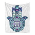 thumbnail image 1 of Hamsa Soft Flannel Fleece Throw Blanket, Turkish in Retro Style, Cozy Plush for Indoor and Outdoor Use, 70" x 90", Pale Blue Purple, by Ambesonne, 1 of 6