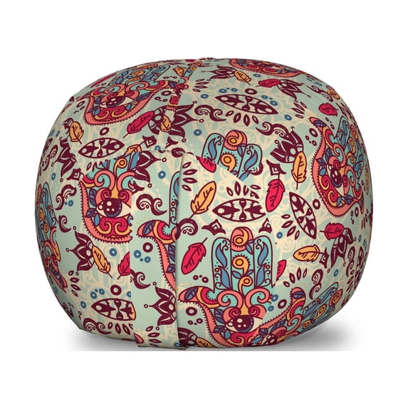 Hamsa Storage Toy Bag Chair, Ornamental Pattern Colorful Sketch Design, Stuffed Animal Organizer Washable Bag, Small Size, Multicolor, by Ambesonne