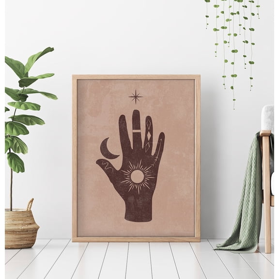 Hamsa Sun and Moon Art, Mid Century Boho Print Unframed Paper Print
