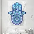 thumbnail image 1 of Hamsa Tapestry, Large Hamsa Hand with Ethnic Asian Ornamental Flower and Petal Folkloric, Wall Hanging for Bedroom Living Room Dorm Decor, 60W X 80L Inches, Blue Turquoise White, by Ambesonne, 1 of 2