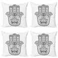thumbnail image 1 of Hamsa Throw Pillow Cushion Case Pack of 4, Monochrome Oriental with Blooming Lotus Fish and Eye Motifs Graphic Art, Modern Accent Double-Sided Print, 4 Sizes, White and Black, by Ambesonne, 1 of 2