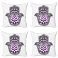 thumbnail image 1 of Hamsa Throw Pillow Cushion Case Pack of 4, Timeless Design with Hand Drawn Swirls Curls and 6 Pointed Star, Modern Accent Double-Sided Print, 4 Sizes, Dark Purple and Purple, by Ambesonne, 1 of 2