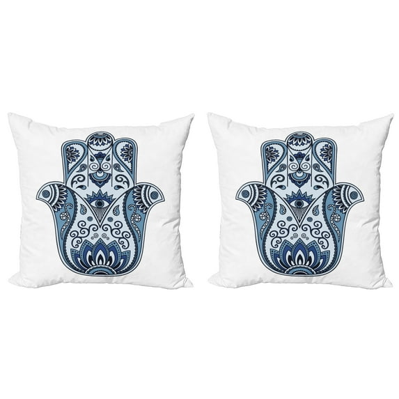 Ambesonne Hamsa Throw Pillow Cover 2 Pack, Oriental Hand Illustration, 18", Pale Blue White