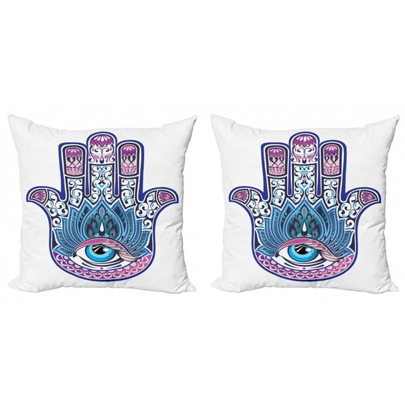 Ambesonne Hamsa Throw Pillow Cover 2 Pack, Ottoman Paisleys Swirl Motifs, 24", Multicolor