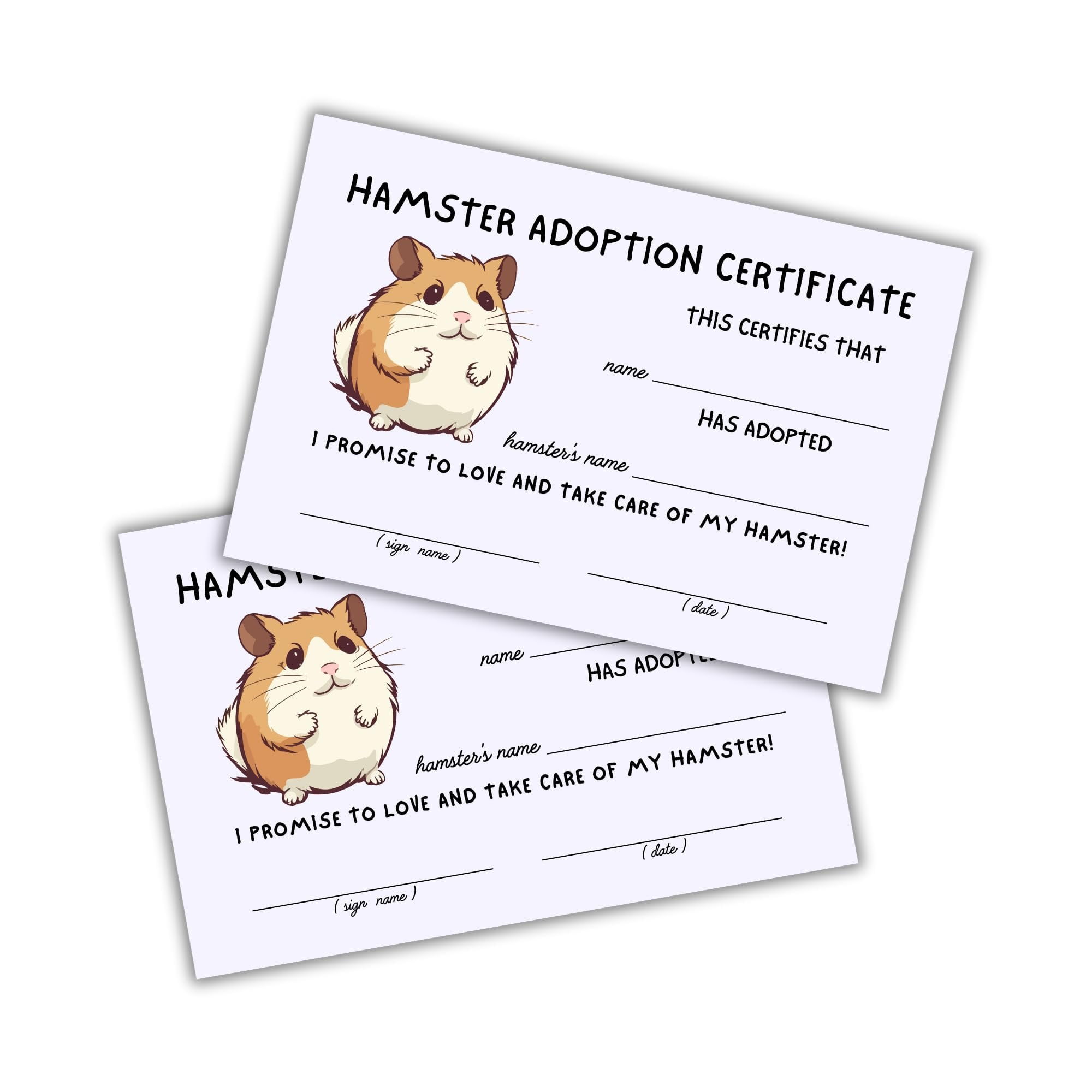 Hamster Adoption Certificate 30pk 4x6 Postcard Paper Pet Dog