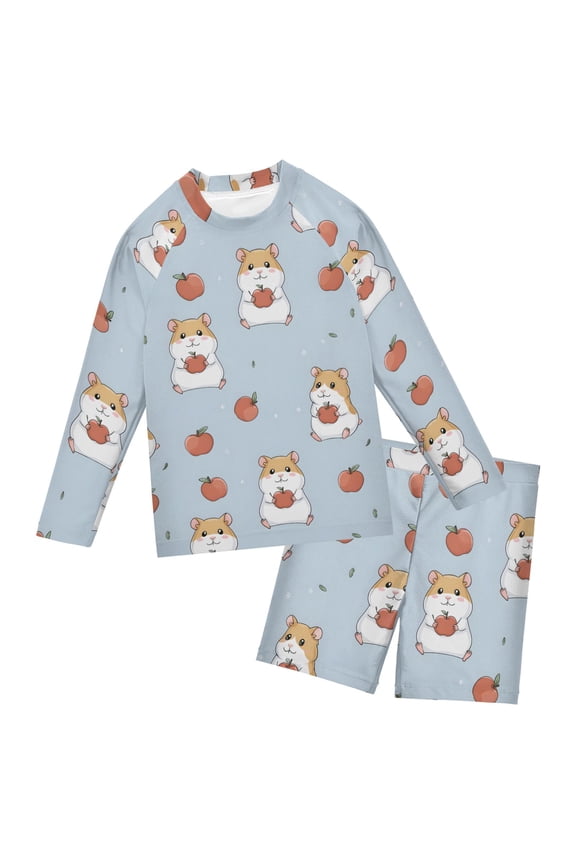 Hamster Apple Pattern Boys' Bathing Suit UPF 50+ Boys' Rash Guard Sets Stretchy Quick Dry 3T-10T