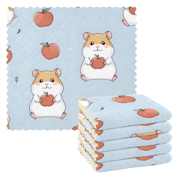 Hamster Apple Pattern Dish Towels 6 Pack Kitchen Cleaning Dish Cloths Absorbent Reuseable Cleaning Cloths 11'' x 11''