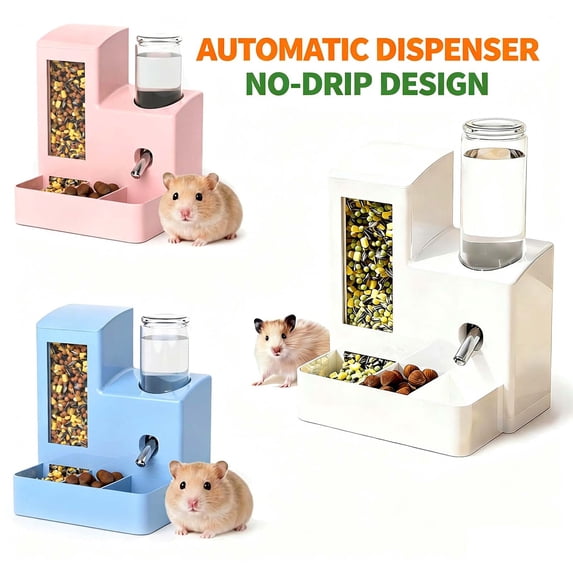 Hamster Automatic Feeder and Water Dispenser, 125ml 2-in-1 Multifunctional Food Water Bowl, Non-Spill Leak-Proof Feeding Station for Hamster Small Pet Cage Accessories _ White