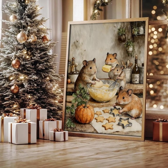 Hamster Baking Art Poster Whimsical Kitchen Decor Home Decor, 24x36 UNFRAMED