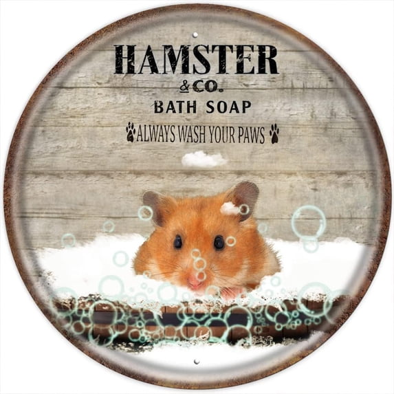 Hamster Bath Soap Wash Your Paws Vintage Round Tin Sign, Hamster Print, Hamster Bathtub Funny Bathroom Decor, Animal Wall Art, Love Hamster Gift, Housewarming Gift 12x12 Inches