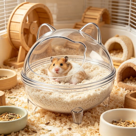 Hamster Bathroom, Small Animal Sand Bath House and Litter Box 2 in 1 Hideout, Plastic Cage Potty Container, Detachable Easy Clean Design