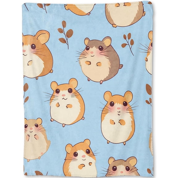 Hamster Blanket - Cute Cartoon Hamsters Light Blue Fleece Throw,Gifts for Kids Adult, Soft & Warm,Lightweight, for Modern Rustic Whimsical Decor, Animal Lovers, and Room Home Accents 50x60in