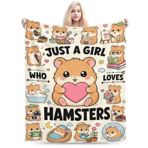Hamster Blanket Soft Flannel Fleece Beige Cartoon Cute Colorful Just A Girl Gift 50x40