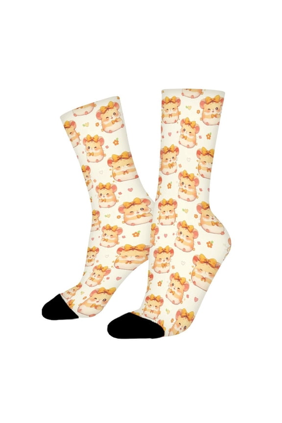 Hamster Bow Funny Novelty Crew Socks for Women Men Sports