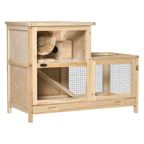 Hamster Cage 2-Tier Wooden Small Animal Hutch w/ Seesaw & Tray - 30.75"L