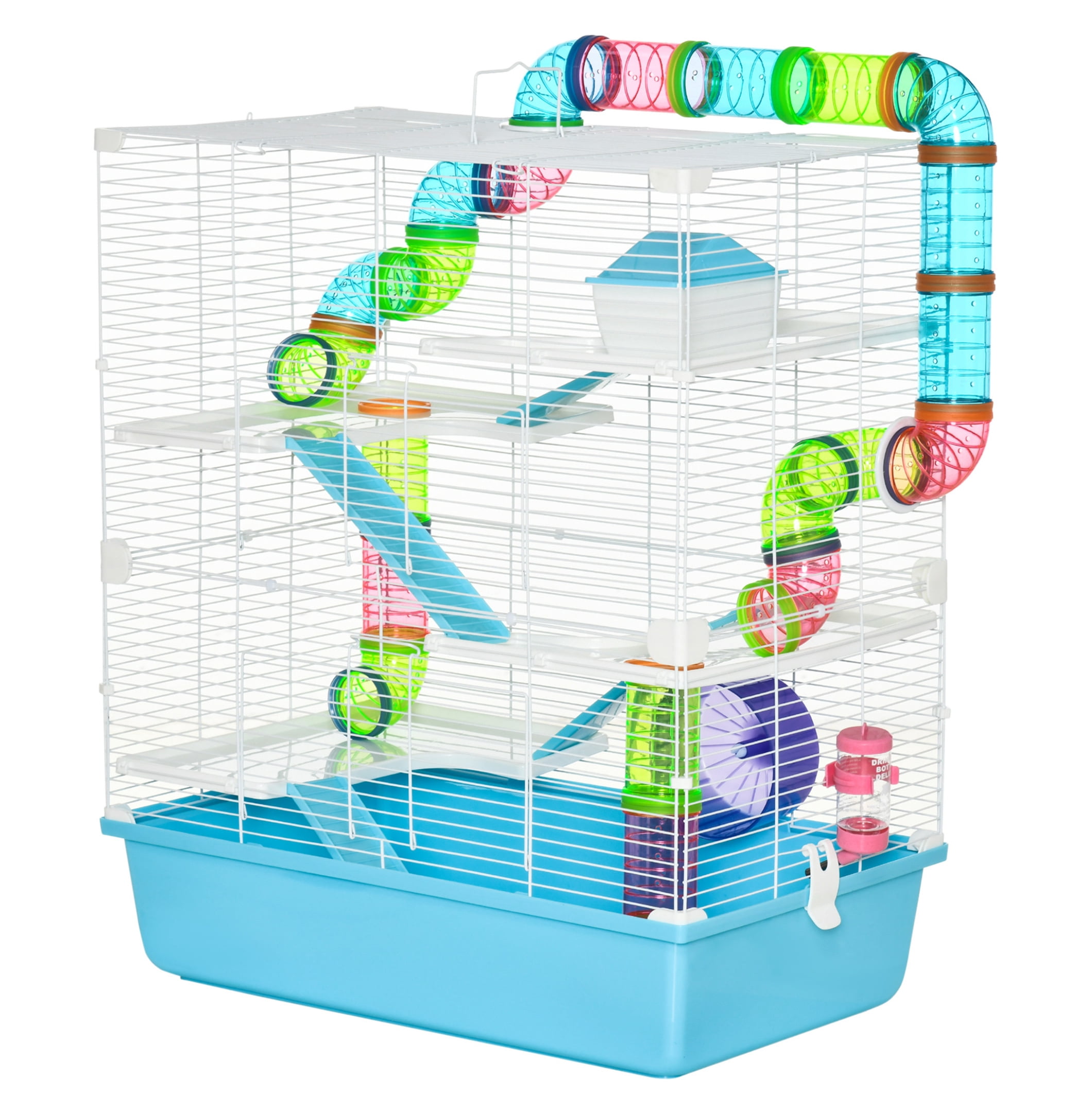 Hamster Cage 23", 5-Tier Habitat, Rat & Mouse Cage with Tubes & Wheel - Light Blue