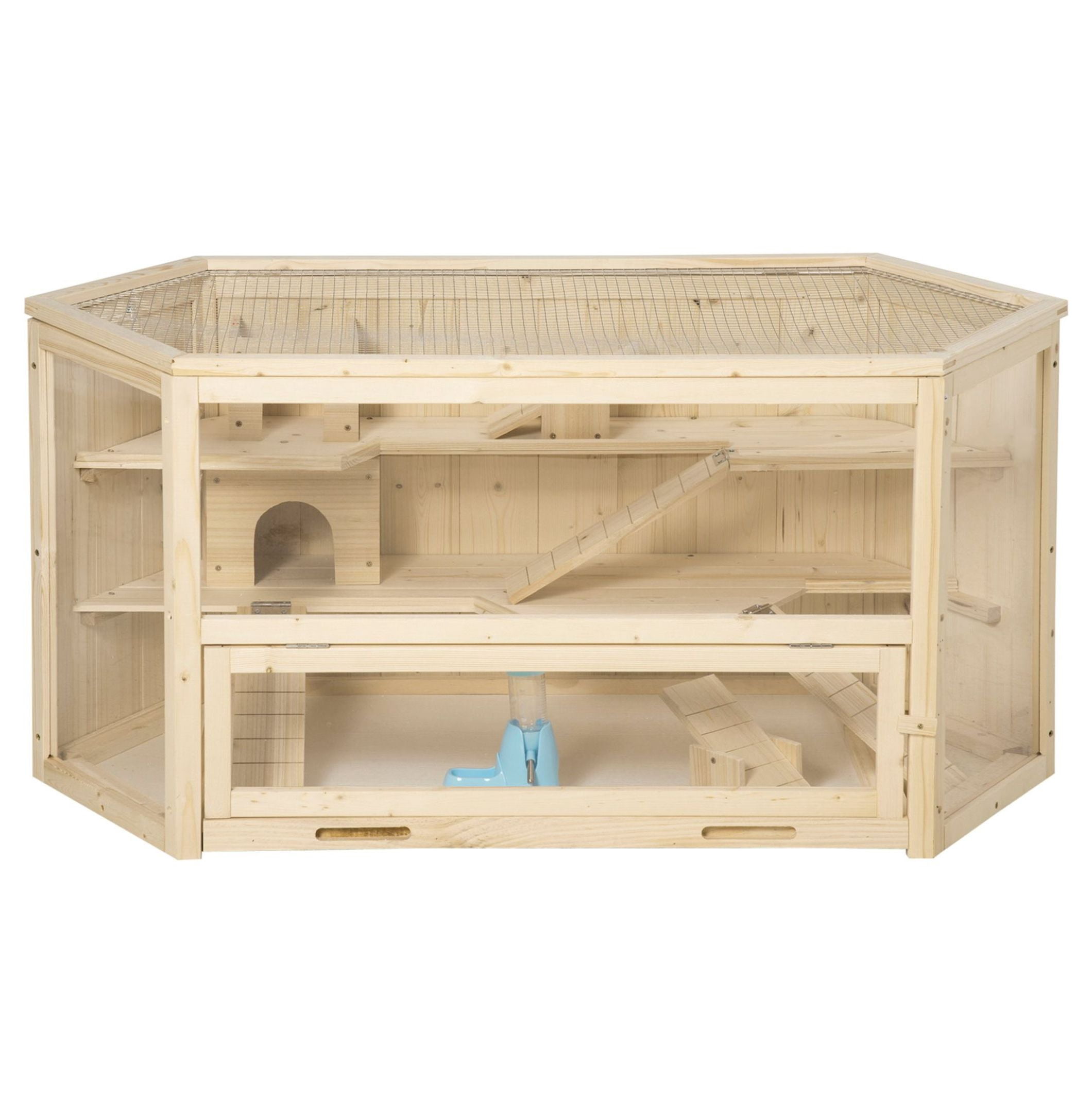 Hamster Cage 3-Tier Wooden Habitat with Slide & Ladders - Large Small ... - Beginner Kit For Hamsters With Indoor Space