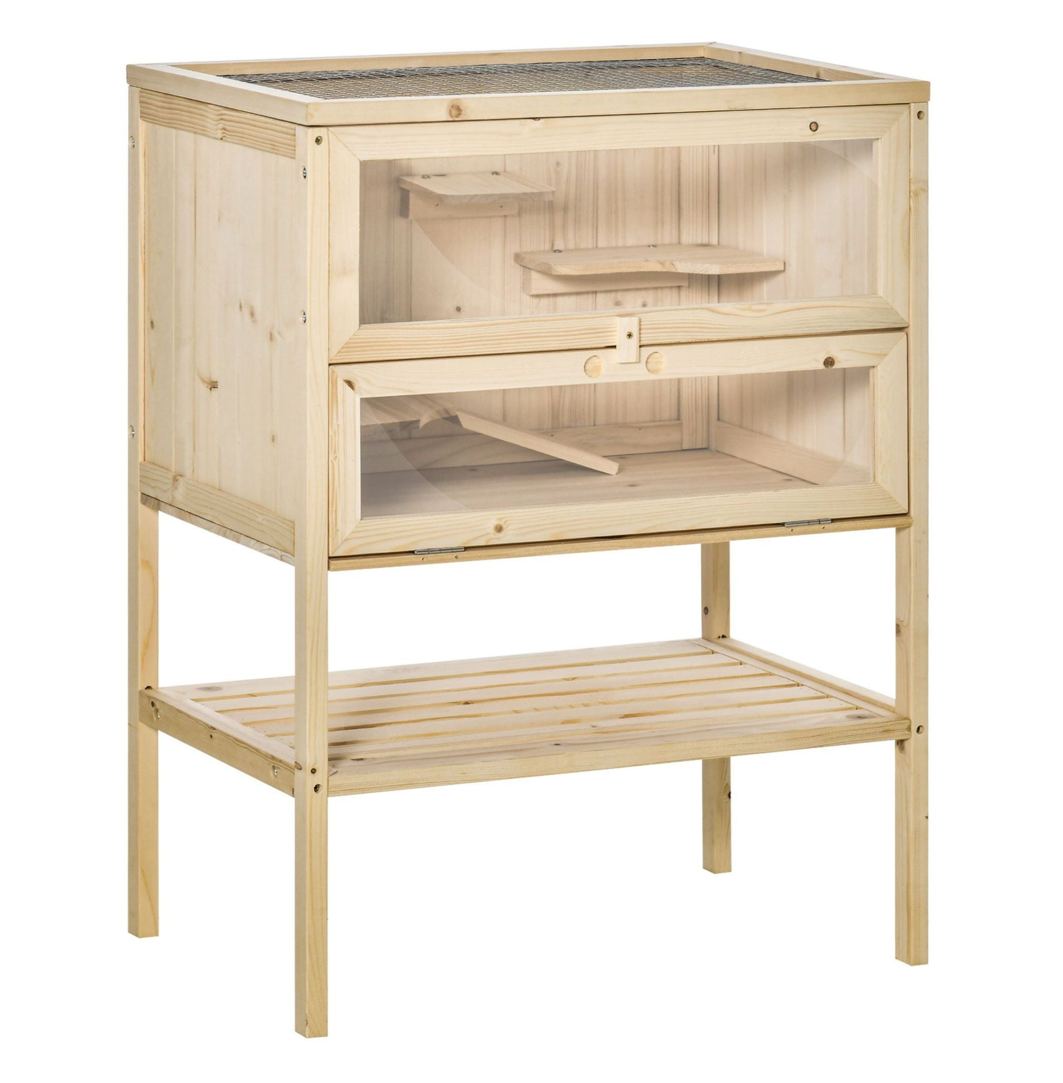 3-Tier Wooden Large Hamster Cage, Mice and Rat Cage Small Animals Hutch with Openable Top, Front Door, , Nature