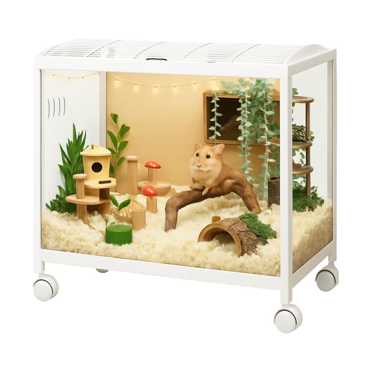 Hamster Cage,360° Viewing Transparent Hamster Habitats with Universal Wheels,Chew-Proof Dual Door Small Animal Habitat, Portable Hamster House for Rats, Guinea Pigs