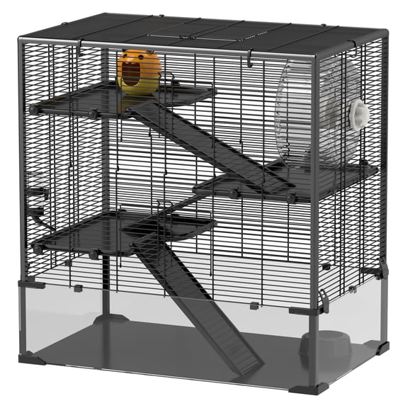 Hamster Cage 4 Tier with Deep Glass Bottom, Running Wheel & Hut - Mice Rat Gerbil Habitat 31"x19"x31.5"