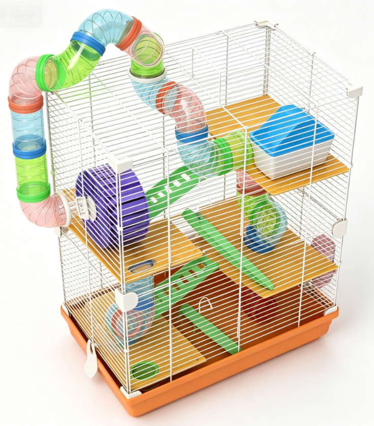 Hamster Cage 5 Tier Portable Carrier w/ Wheel & Tubes, Small Animal Habitat - Orange
