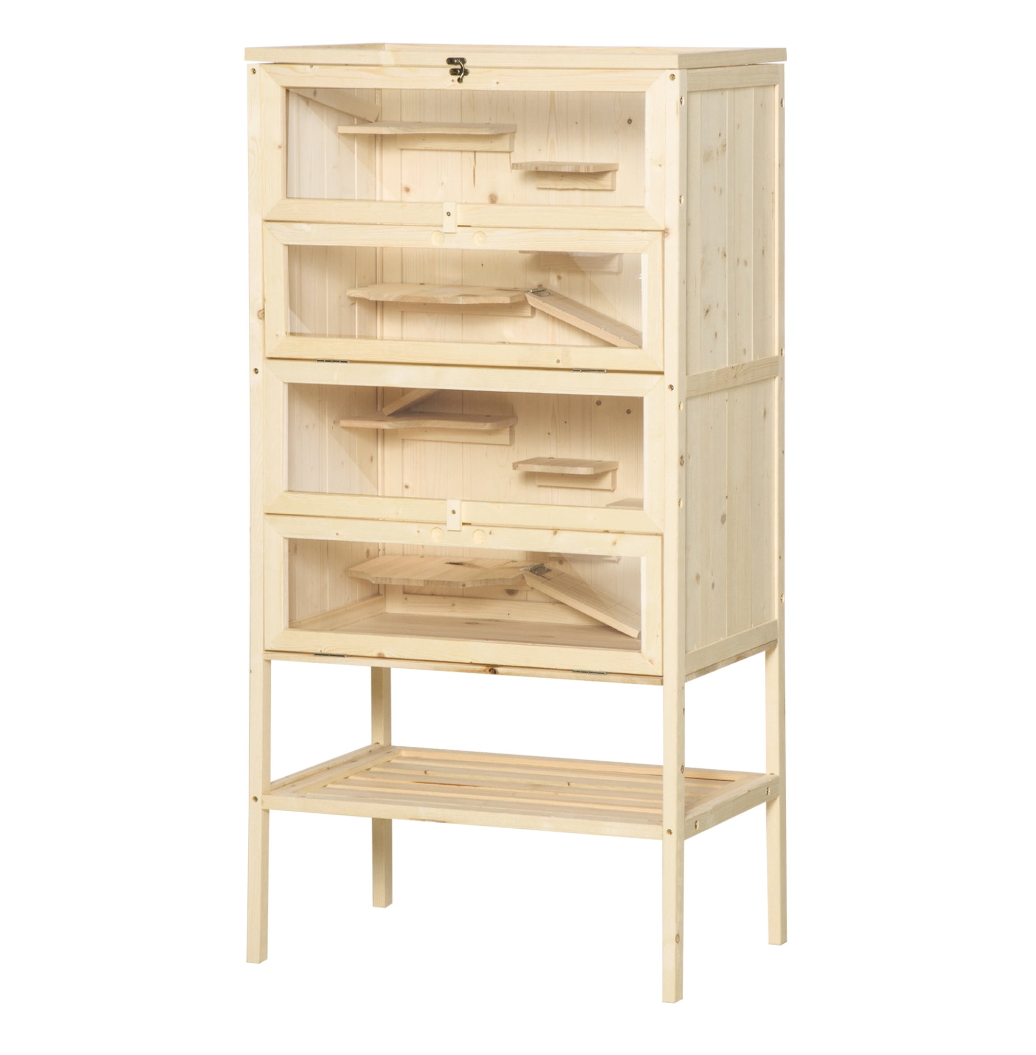Hamster Cage 5-Tier Wooden Habitat, Mice & Rat Cage with Open Top & Storage
