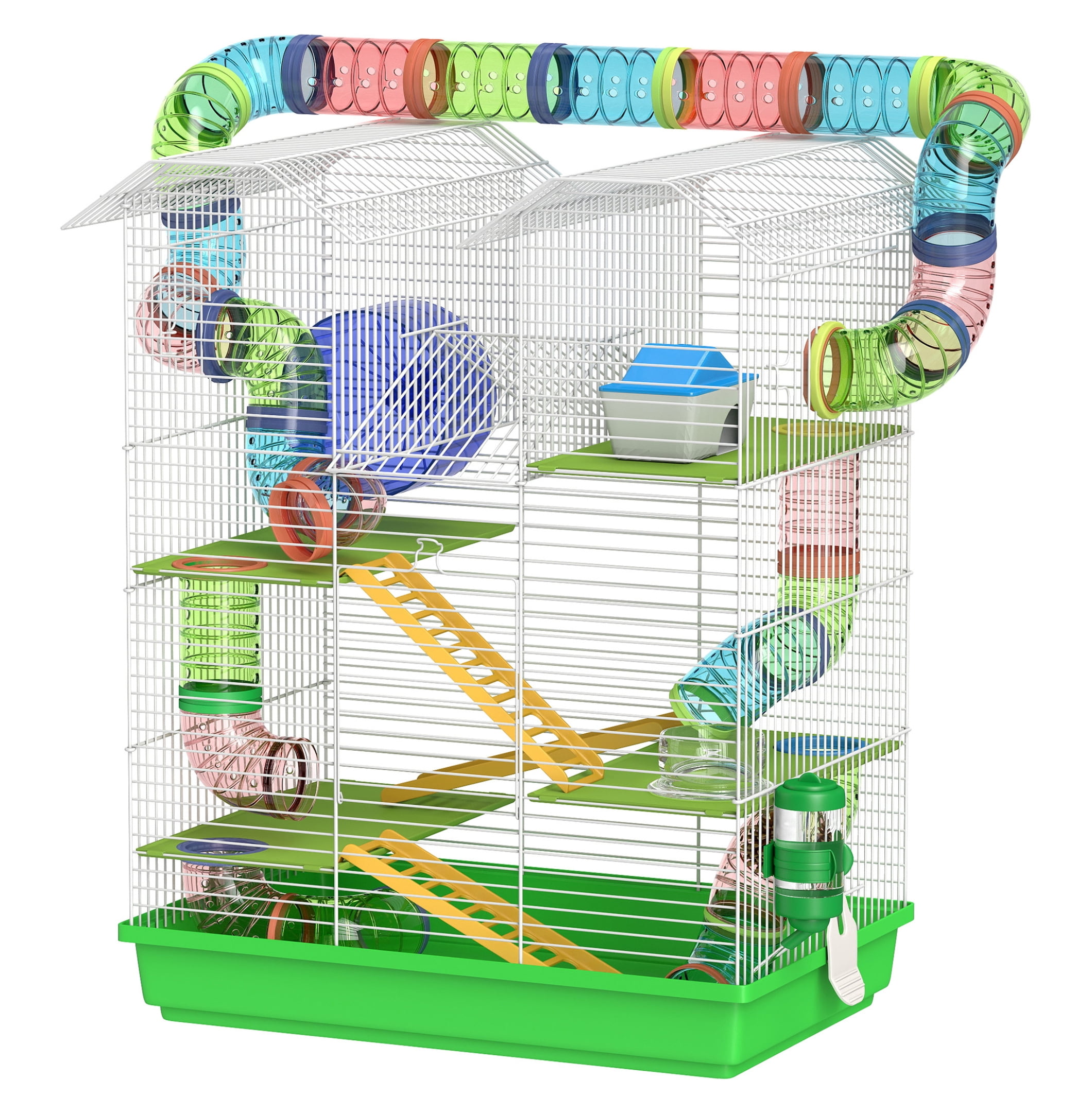 Hamster Cage 5 Tier with Tubes & Wheel, Small Animal Cage for Gerbil Rats, 18.5 Inch Green Habitat