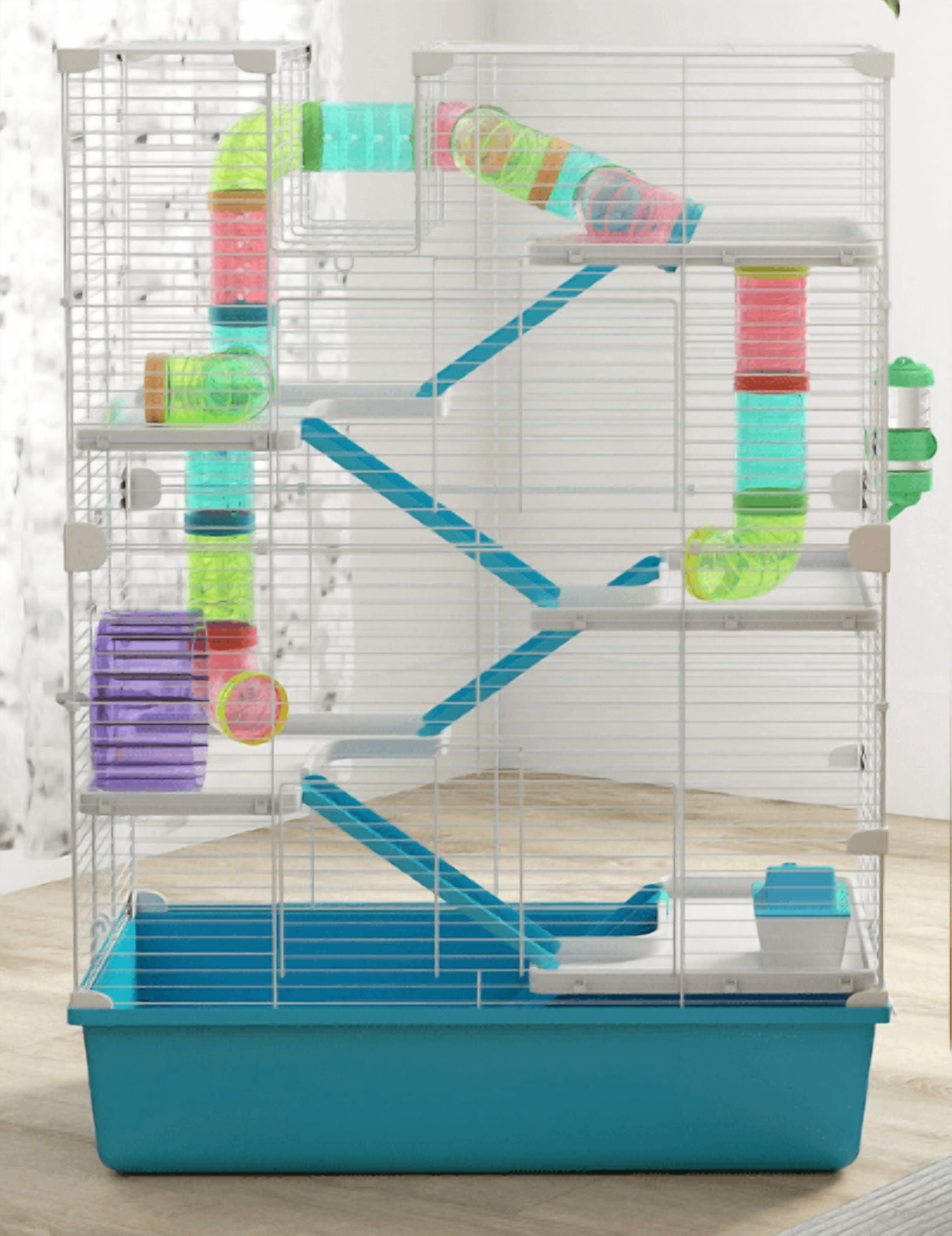 Hamster Cage 6 Tier with Tubes & Tunnels, Light Blue - Dwarf Hamster Gerbil Habitat