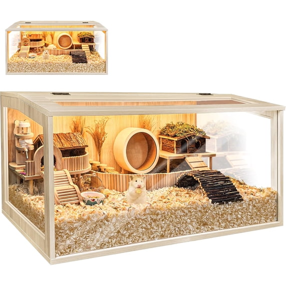 Hamster Cage Chewproof Wooden Guinea Pig Cages Mice and Rat Habitat Openable Top with Acrylic Sheets Solid Built