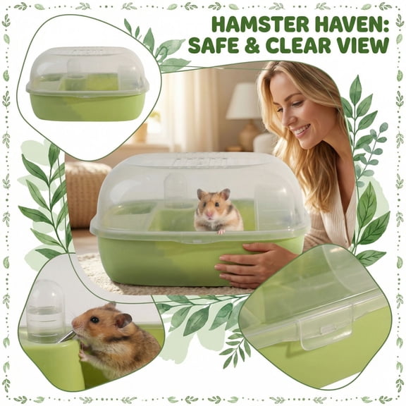 Hamster Cage with Exercise Wheel and Water Bottle - Large Clear View Dwarf Hamster Habitat - Portable Small Animal Travel Carrier with Secure Locking Lid and Integrated Feeding Bowl