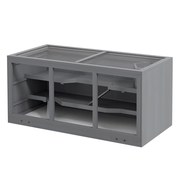 Hamster Cage Extra Large Wooden, 3 Tier with Ramps & Hut - Gray Small Animal Habitat for Hamsters & Gerbils - Secure & Easy Clean Design