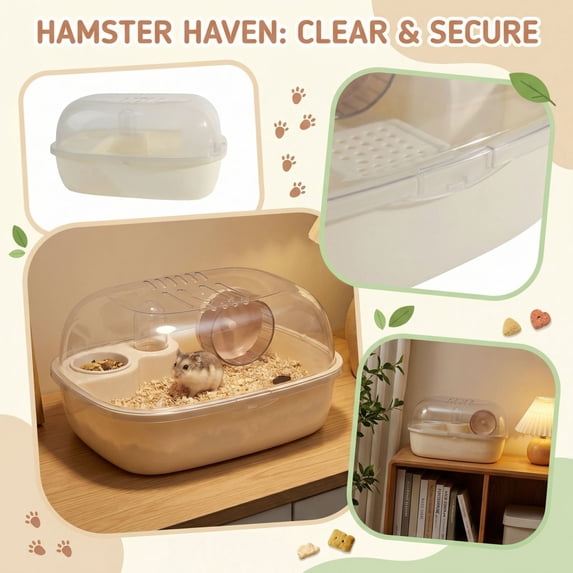 Hamster Cage, Transparent Habitat With Escape-Proof Design, White For Small Pet, 24X16X12 Inch Enclosure For Syrian Hamsters, Gerbils, Dwarf Hamsters, And Small Animals