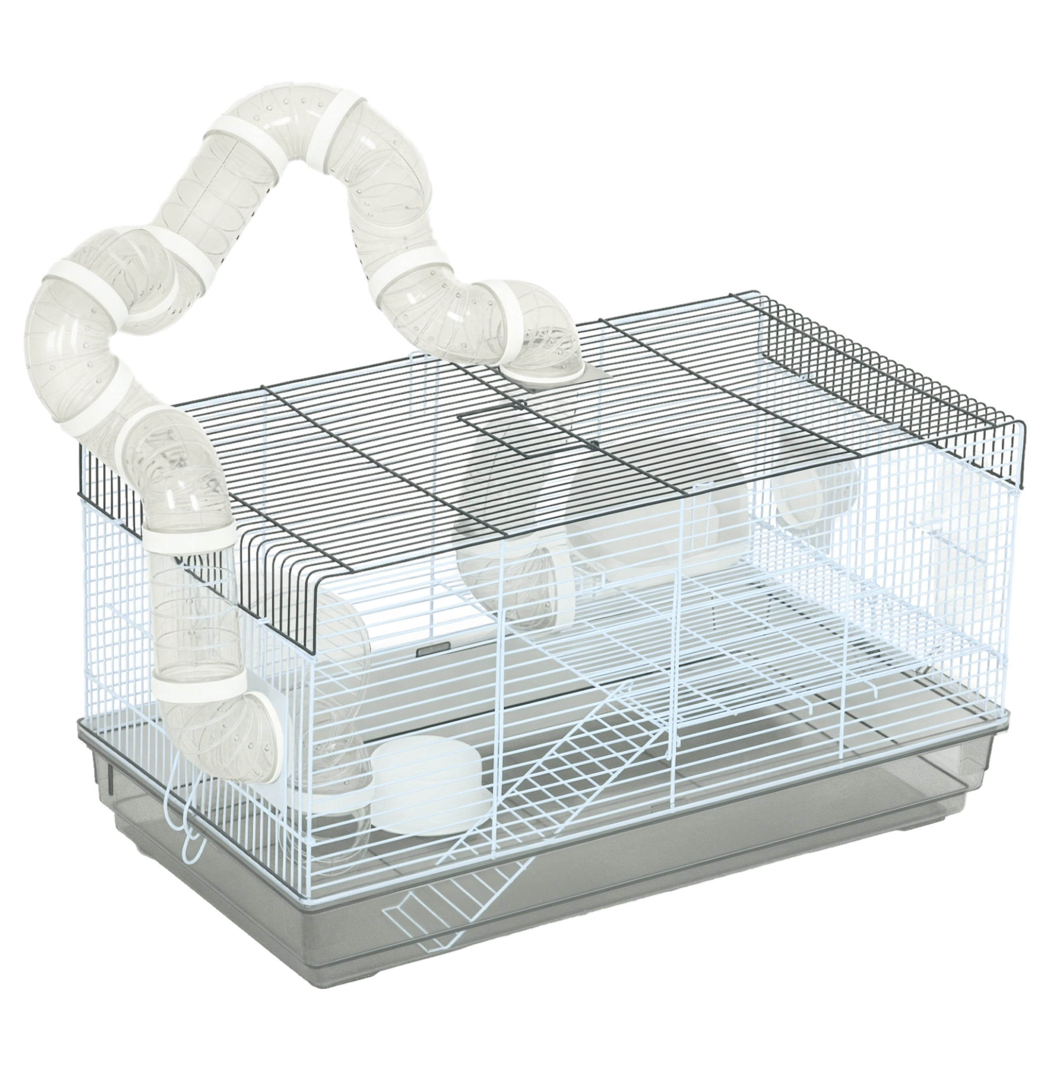 Hamster Cage for Dwarf Hamsters & Gerbils with Tubes & Wheel - 23x13x12 Inch Gray Small Animal Habitat
