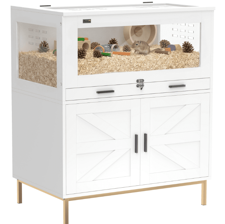 Hamster Cage with Storage, Small Animal Cage with Pull Out Drawer & Acrylic Panels, 30" x 19.5" x 36" White