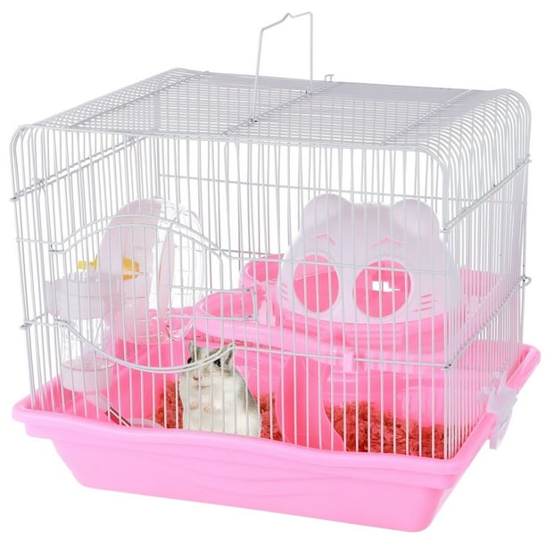 Hamster Cage with Water Bottle& Cabin& Running Wheel, Portable Pet