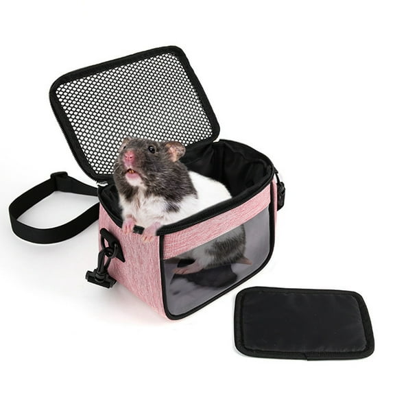 Hamster Carrier Bag - Cute Travel Sling for Small Animals, Rat,Gerbils, Sugar Glider, Gecko,Baby Hedgehog - Transport Pouch with Breathable Mesh Top, Back Pocket, Shoulder Straps