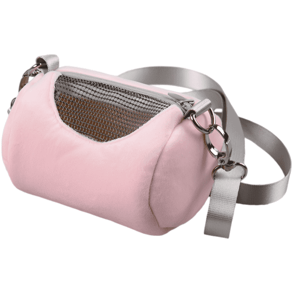 Hamster Carrier Bag, Pink Golden Velvet Portable Cylinder Warm Outdoor Travel Pouch, 5.1 x 3.1 x 3.1 in with Adjustable 45.3 in Shoulder Strap, Mesh Window for Dwarf Hamster, Small Pet